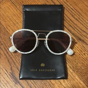 Lele Sadoughi White and Gold mother of pearl Round Sunglasses